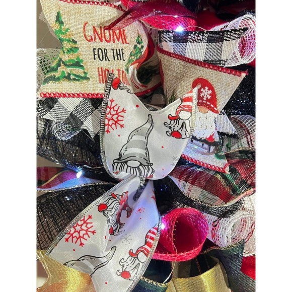Handmade Merry Christmas Gnome Holiday Ribbon Door Wreath 22 ins W44 - Picture 6 of 12